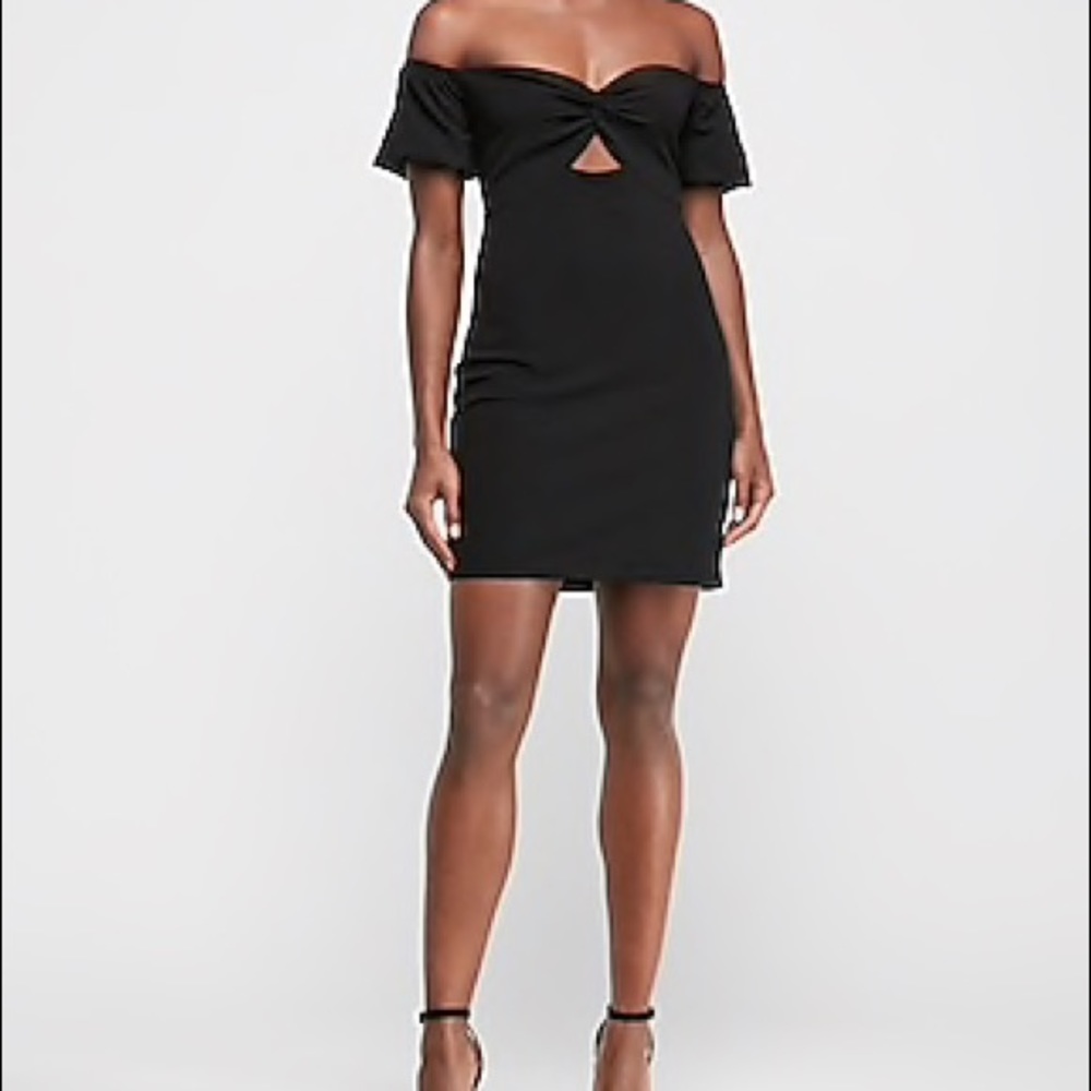 Express puff sleeve off the shoulder/twist dress